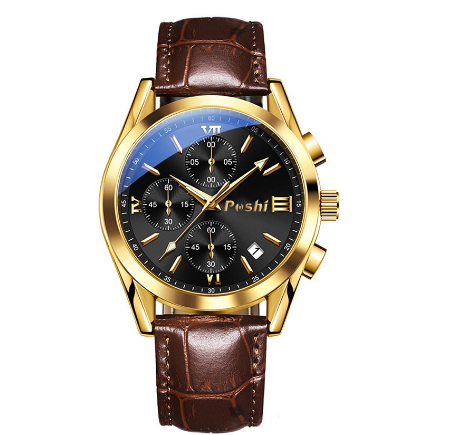 POSHI Men Watch Original Waterproof Exquisite High-End Sports Quartz Watches For Authentic Leather GOLD BLACK