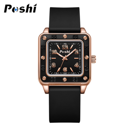 POSHI Women Fashion Elegant Green Roma Square Dial Watches Vintage Simple Ladies Waterproof Quartz Wrist Watch BLACK