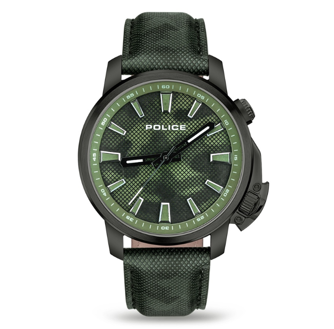 Police Kavalan Green Leather Analog Quartz Watch For Men PPEWJD2202701