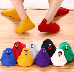 Kawaii Women Socks Fashion Ankle Funny Socks Women Cotton Embroidered Expression Candy Color Drop
