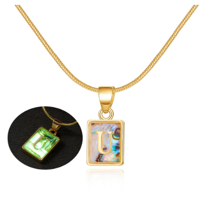 18K Gold 26 Letter Square Colorful Nightlight Pendant Snake Bone Chain Necklace English Letter Pendant Necklace U