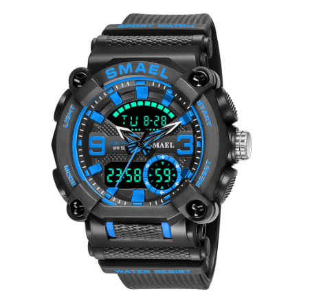 Smael 8052 New Fashion Men's Sports Watch Luxury Brand Military Waterproof Digital Quartz Dual Display Date Wristwatch M05