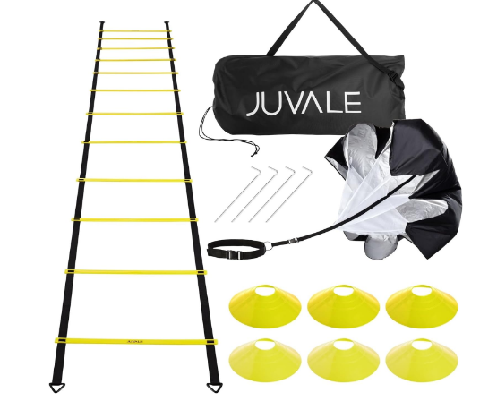 Juvale Agility Ladder Workout Equipment with 6 Speed Training Cones and Resistance Parachute, Footwork Skills Drill Gear for Football and Soccer (20 Ft)