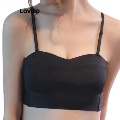 Lovito Women Backless Adjustable Strap Bralette Lna17193 (Black)