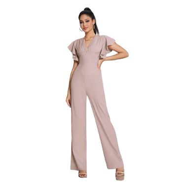 Lovito Women Lettuce Trim Jumpsuit LBE02110 (Pink)