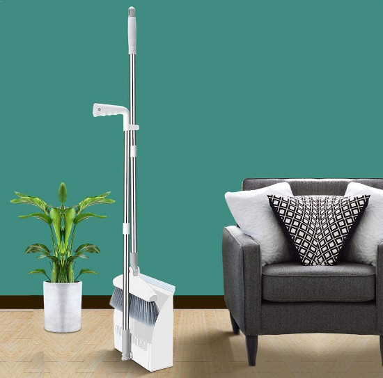 Broom and Dustpan Set Folding Upright Standing with Long Handled Broom