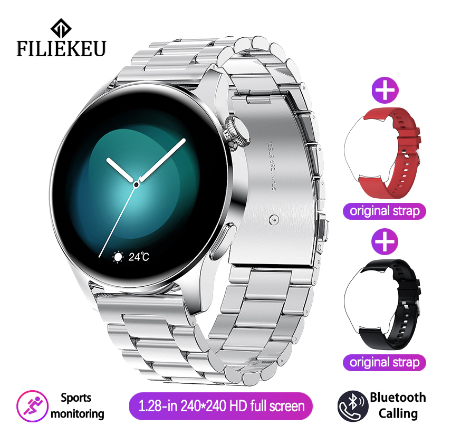 FILIEKEU original smart watch HD full touch screen bluetooth call waterproof sports fitness smart watch for men STEEL SILVER A