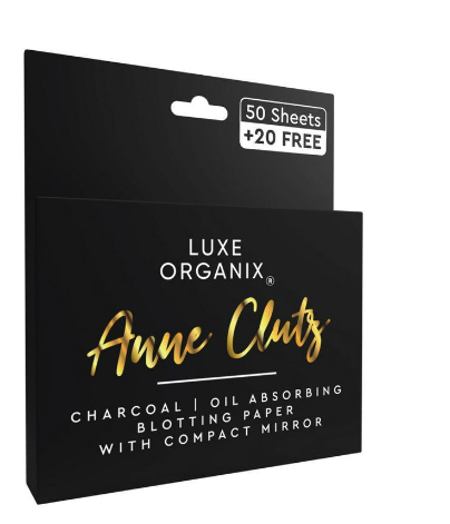 Luxe Organix Charcoal Blotting Paper with Compact Mirror by Anne Clutz - 70 Sheets