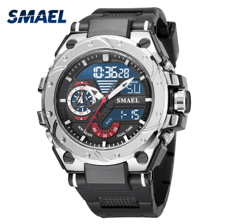 Original Luxury Fashion Watch Luxury Waterproof Luminous Digital Sports Leisure Men's Silicone Watch BLACK SILVER