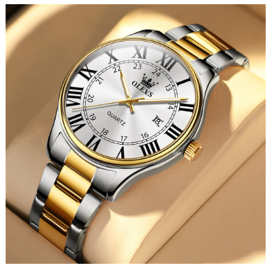 Olevs Watch For Men Waterproof Stainless Steel Original Quartz Business Gold Luminous Fashion Watch WHITE DIAL TWO TONE