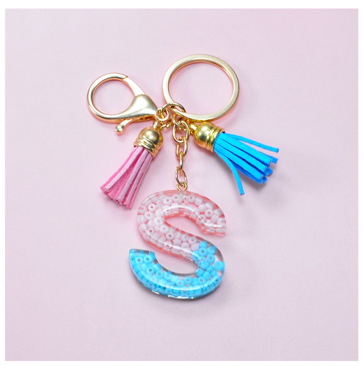 A-Z 26 Letter Silicone Beads Filling Keychain Candy Color Name Initial Resin Keyring DIY Accessories Women Bag Ornaments S