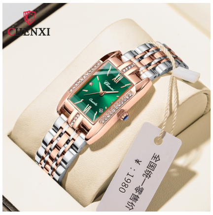 CHENXI luxury watch for women waterproof 2023 sale original new fashion stainless steel quartz diamond square watch GREEN