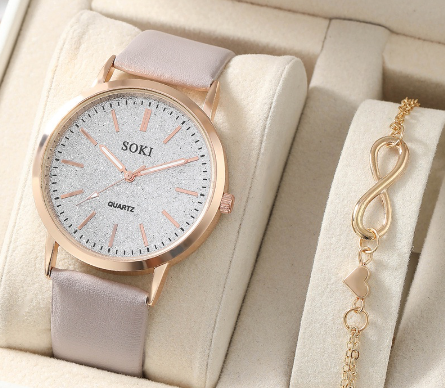 Original Watch for Women With Bracelet Set Waterproof Pink Leather Strap With Box