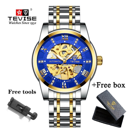 TEVISE Automatic Watch for Men relo Waterproof watch Analog Gold Skeleton Luxury Stainless Steel Steel Luminous 9005A 1