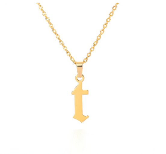 Maxzone Tiny Old English Letters Necklaces For Women Lowercase Initial A-Z Letter Pendant Necklace Men Vintage Font Boho Jewelry Gift T