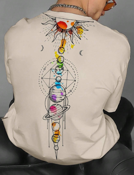 Manfinity Dauomo Men's Plus Size Round Neck Short Sleeve T-Shirt With Printed Planet