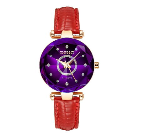 Seno Ocean Star Steel Band Women's Watch Fashion Crystal Ladies Quartz Wristwatch PURPLE LEATHER