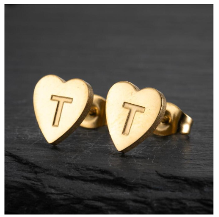 Stainless Steel Cute Small Tiny Heart Initial English Letter Stud Earrings For Women Gold Color Alphabet Jewelry Birthday Gift T