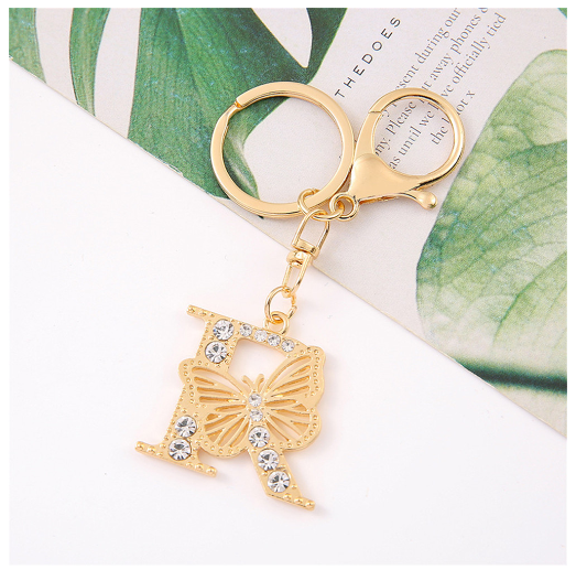 1Pcs Fashion Hollow Butterfly 26 Letter Keychains Luxury Rhinestone A-Z Initials Metal Keyrings Car Key Holder Bag Accessories R