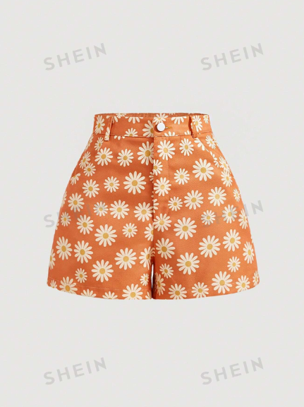 SHEIN MOD Floral Print Slant Pocket Shorts