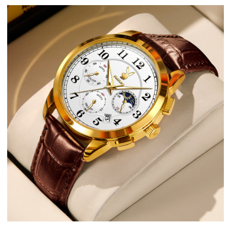Playboy Watch For Men Waterproof Luminous with Calendar Chronograph Comfortable Leather Strap Simple Fashion Men's Watch WHITE DIAL BROWN STRAP