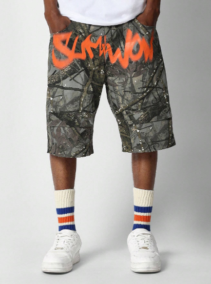 SUMWON Loose Fit Cargo Short With All Over Print