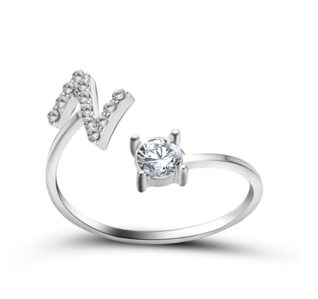 Silver A-Z Letters Ring for Women Cubic Zirconia Initial Letter Ring Fashion Jewelry Gift Adjustable Z