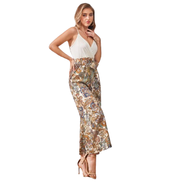 Lovito Women Boho Paisley Fabric Stitching Belted Jumpsuit LBL07002