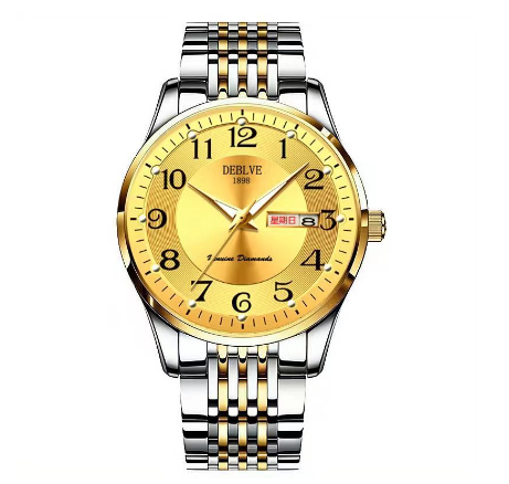 Original Luxury Gold Stainless Steel Business Fashion Calendar Luminous Waterproof Quartz Automatic Wrist Watch for Men M6