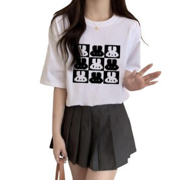 Lovito Casual Animal Short Sleeves All Match Oversized T-Shirt for Women LNA14187 (White)
