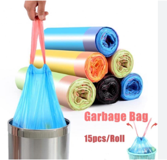 Roll Drawstring Garbage Bag Thickened Automatic Closing Kitchen Garbage Bag 15pcs