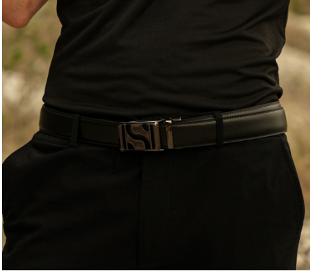 Shigetsu Signature Monogram HIRATSUKA Black Grey Leather Belt for Men original automatic buckle Belt