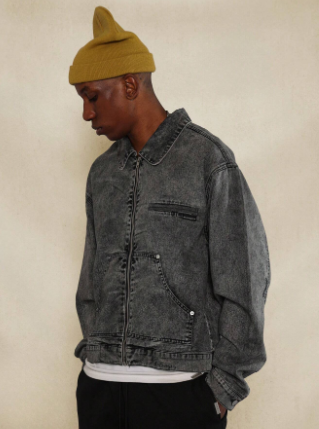 SUMWON Crop Washed Denim Worker Jacket