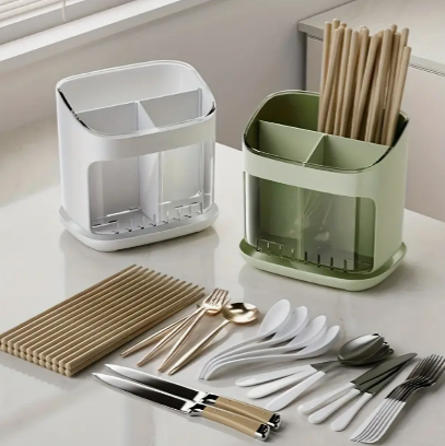 1pc Flatware Organizer, Transparent Kitchen Utensil Storage Cage, Countertop Divided Tableware Separator, For Spoon, Fork, Knife And Chopsticks, Kitchen Organizers And Storage, Kitchen Accessories