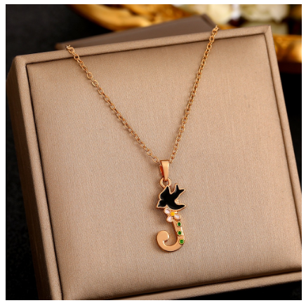 26 Letter Gold Pendant Necklace Dropped Oil Flower Animal Letter Necklace Fashion Men's and Women's Gift Wholesale J