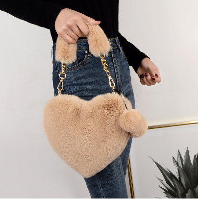 Yvon Cute Chain Shoulder Sling Bag for women Korean Fashion Heart fur handle Bag for gift #6229