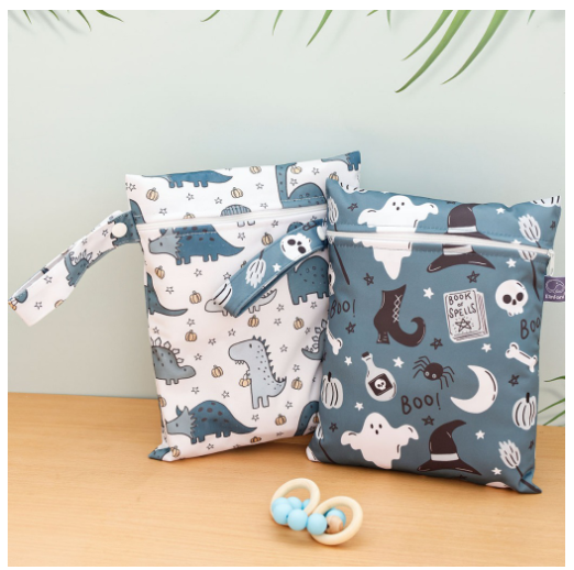 Elinfant 2 Pcs Set Mini Eco-friendly Portable Waterproof Snack Bag Washable Reusable Baby Diaper bag 18 x 25cm s22
