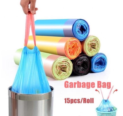 UD 15pcs Roll Thickened Garbage Bag Disposable Household Kitchen Garbage Bag Drawstring Trash Bag