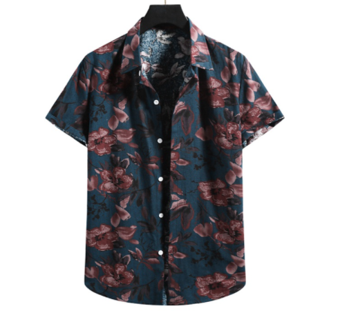 Men Vintage Style Printed Short Sleeved Button Down Leisure Shirt