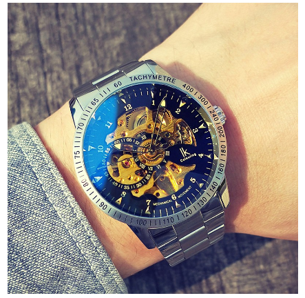 Men Watch Ik Colouring Top Brand Automatic Mechanical Skeleton Sport Watches Fashion Waterproof Discolored glass Stainless Steel Strap Watch 8
