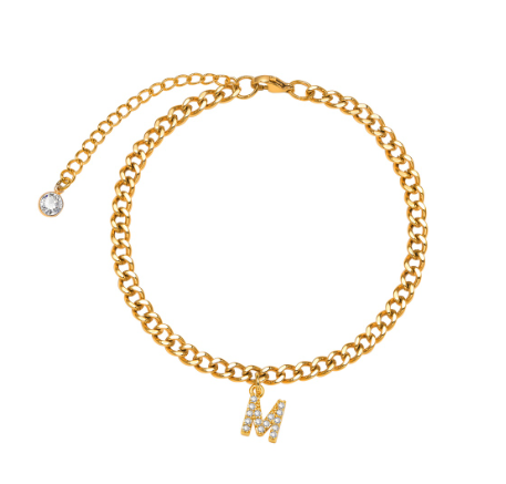 Vnox Initial Ankle Bracelets for Women, 14K Gold Plated Cuban Chain Initial Anklets for Women Anklet Foot Jewelry 16