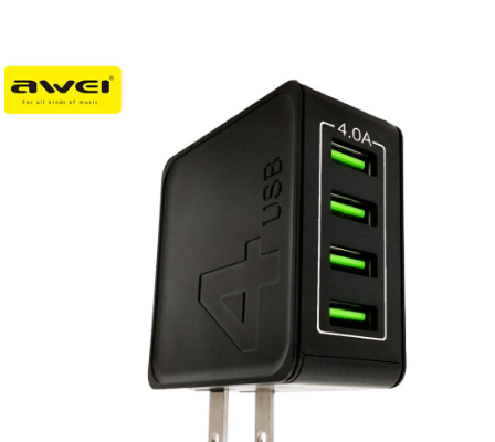 Awei C-867 Charger 4-Port USB Output Charging 4.0A Wall Charger for Mobile Phone