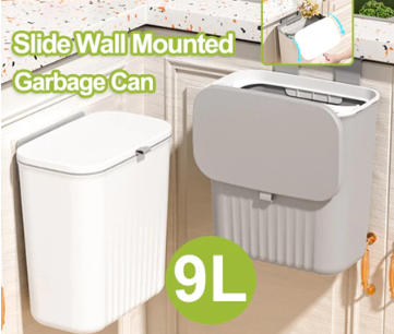 YOICE Kitchen 9L Trash Can With Cover Household Sliding Wall Mounted Hanging Trash Bin for Bathroom