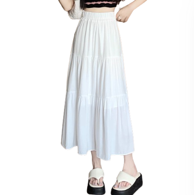 Lovito Women Cute Plain Ruffle Hem Skirts LNA30087 (White)