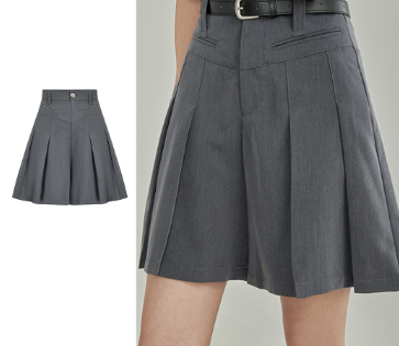 Lovito Women Pleated Button Shorts L62ED081 Grey