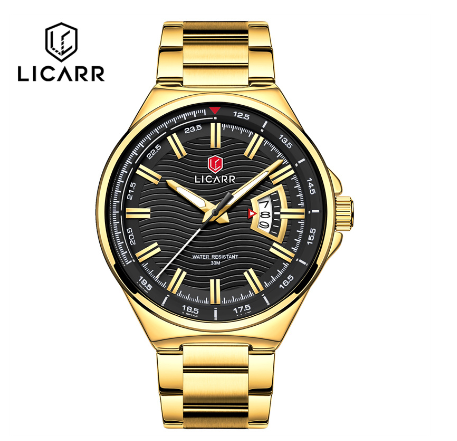 LICARR Brand Original Men's Watches Fashion Quartz Casual Waterproof Sports Watches 9516 GOLD BLACK