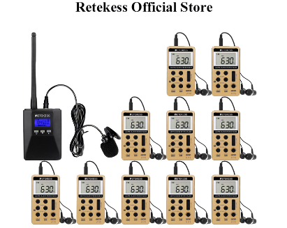 Retekess TR506 FM Transmitter and V112 FM Radio Receiver Tour Guide System Guiding Church Meeting Translation System
