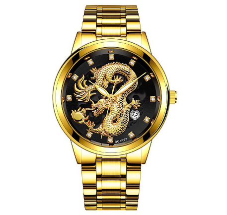 Creative Embossed Chinese Dragon High-end Business Calendar Watch Diamond-studded Steel Band Men's Quartz Watch 002