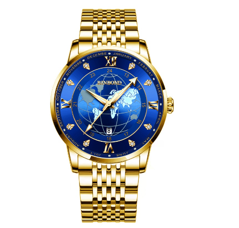 Binbond Original Luxury Men's Unique Watch Male Earth Starry Sky Luminous Fashion Business Stainless Steel Butterfly Buckle Wrist Watch M3