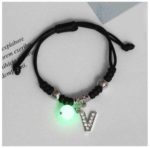 26 Letters Glow in the Dark Alphabet Initials Beaded Luminous Bracelet Women Men Birthday Gifts V
